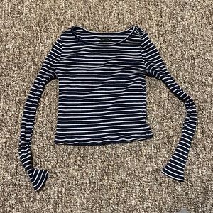 blue and white striped long sleeve top